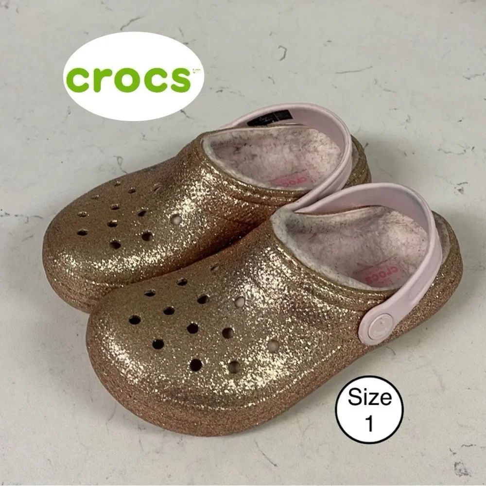 Crocs Little Kids Classic Lined Glitter Clog Size 1 Junior